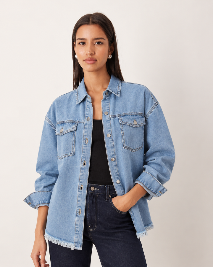 Siena Distressed Frayed Denim Jacket