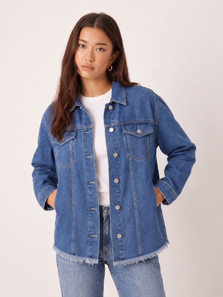Siena Distressed Frayed Denim Jacket