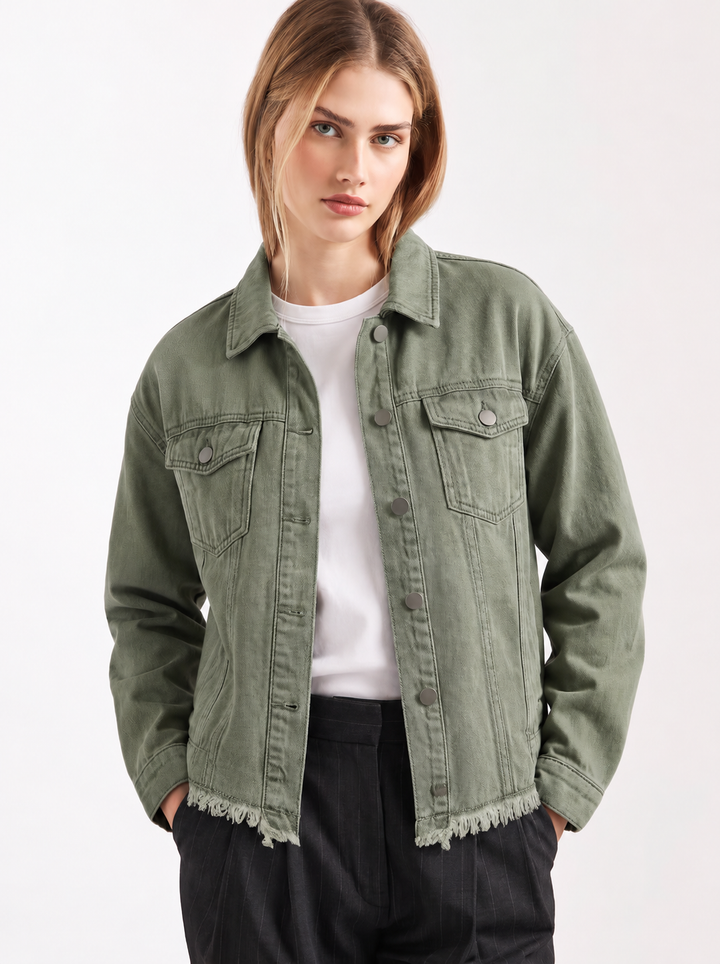 Siena Distressed Frayed Denim Jacket