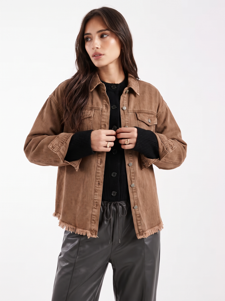 Siena Distressed Frayed Denim Jacket