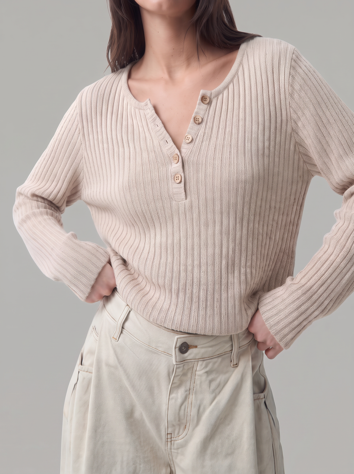 Lucca Ribbed Henley Top