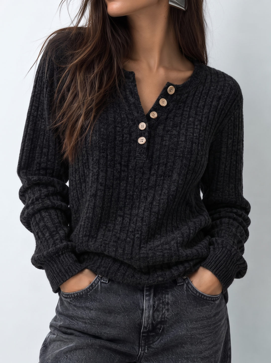 Lucca Ribbed Henley Top