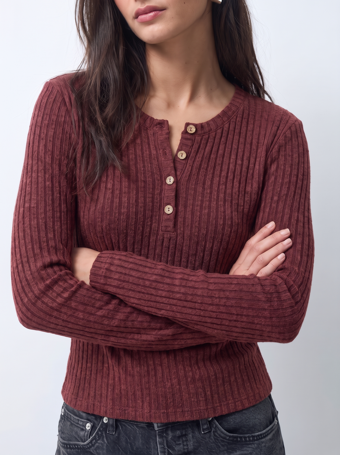 Lucca Ribbed Henley Top