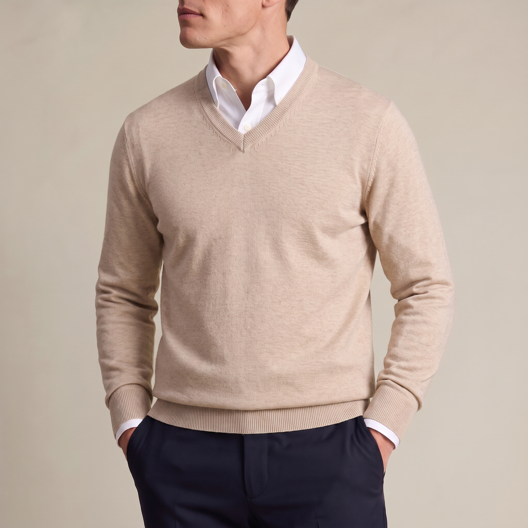 Valencia Classic Fine-Knit V-Neck Sweater