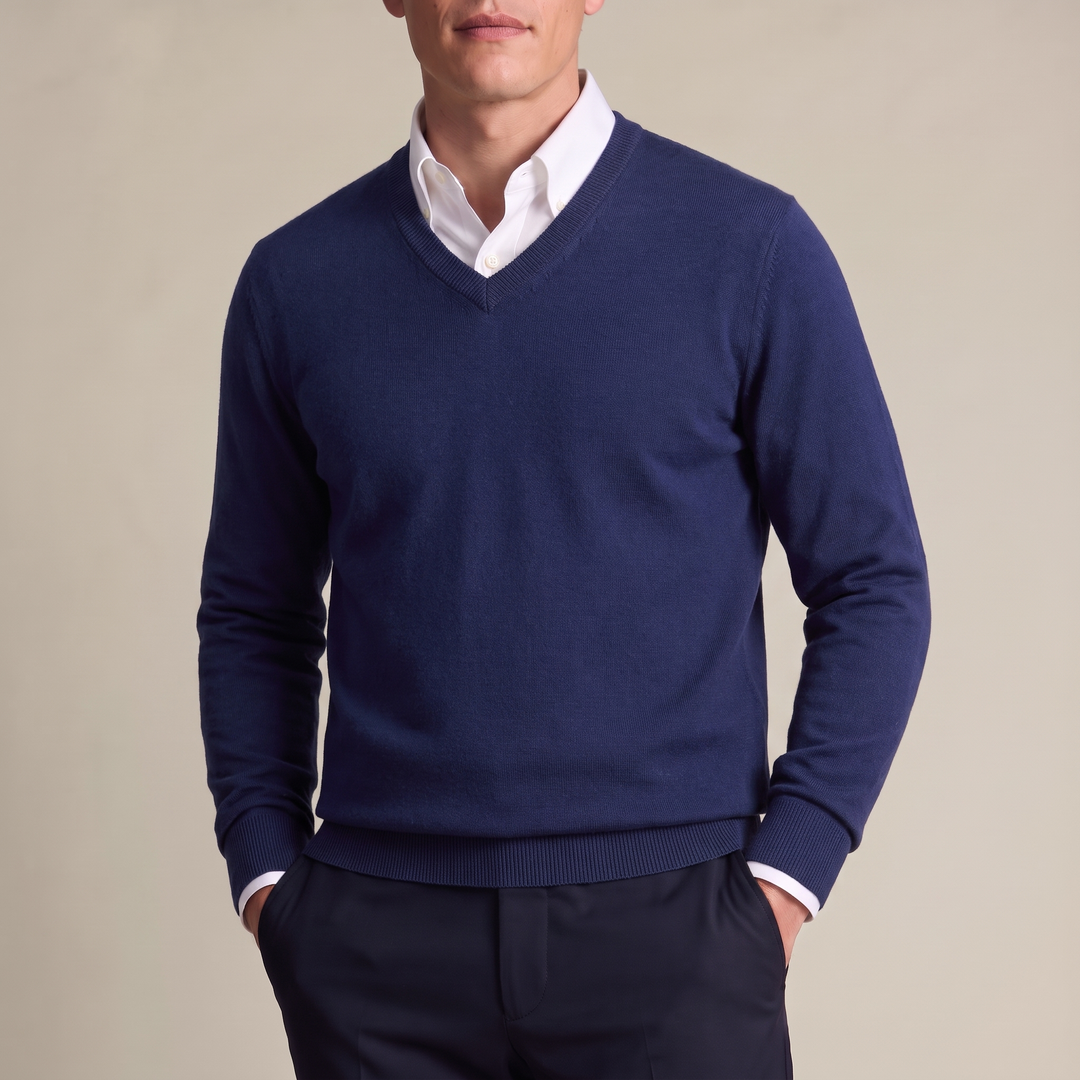 Valencia Classic Fine-Knit V-Neck Sweater