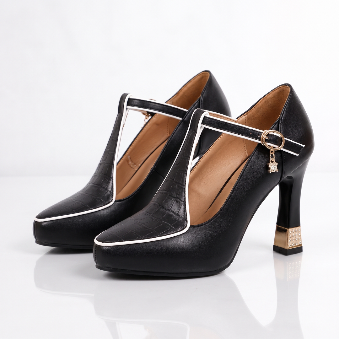 Bellagio Croc-Embossed T-Strap Heels